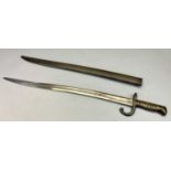 BAYONET & SCABBARD INSCRIBED IN FRENCH & DATED 1879 - 70cms total L