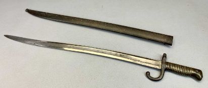 BAYONET & SCABBARD INSCRIBED IN FRENCH & DATED 1879 - 70cms total L