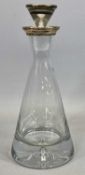 BROADWAY SILVERSMITHS 'PYRAMID' DECANTER - with silver collar and silver topped stopper,