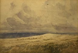 JAMES WILLIAM WHITTAKER watercolour - cattle grazing on open ground under a cloudy sky, signed