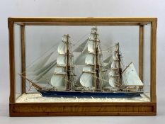 SCRATCH BUILT SCALE MODEL OF THE 'CUTTY SARK' - in glazed display case, 39cms H, 56cms W, 19.5cms D
