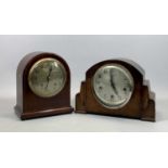 EDWARDIAN MAHOGANY CASED DOME TOP MANTEL CLOCK - inlaid with satinwood stringing, silver dial with