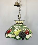 A FINE TIFFANY STYLE FRUIT DECORATED CEILING LIGHT - 35cms diameter