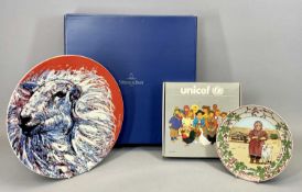 VILLEROY & BOCH BOXED PLATE OF A RAM, signed Reen 2013, 32cms diameter and a smaller UNICEF