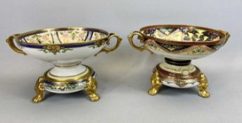 NORITAKE TWIN HANDLED PEDESTAL BOWL - decorated with stylised flowers and birds, raised on stand