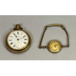 ELGIN GOLD PLATED LADY'S WRISTWATCH and an Ingersoll gold plated pocket watch, the wristwatch with