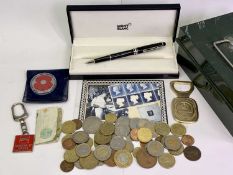 MONT BLANC BALLPOINT PEN, MIXED BRITISH & CONTINENTAL COINAGE and other collectables, the pen in