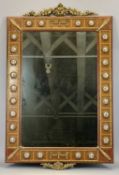 A FRENCH RECTANGULAR TEAK FRAMED WALL MIRROR - applied with ormolu mounts and porcelain panels,