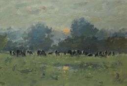 ROBERT DUDLEY BAILEY RCA (Born 1931) oil on board - cows in pasture, monogrammed 13.5 x 20cms