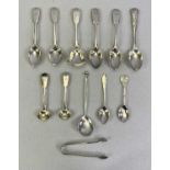 VICTORIAN & LATER LONDON HALLMARKED SILVER SPOONS (11) along with one pair of sugar tongs, lot