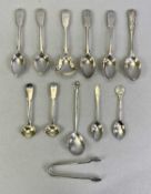 VICTORIAN & LATER LONDON HALLMARKED SILVER SPOONS (11) along with one pair of sugar tongs, lot