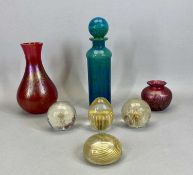 ROYAL BRIERLEY STUDIO IRIDESCENT RED/PURPLE GLASS VASE, squat circular form, 9cms H, Royal