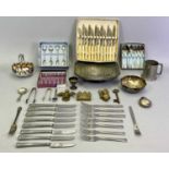 VINERS & OTHER CASED CUTLERY, EPNS WARE, three brass door knockers and a chrome cased pocket watch
