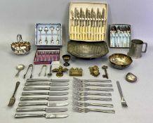 VINERS & OTHER CASED CUTLERY, EPNS WARE, three brass door knockers and a chrome cased pocket watch
