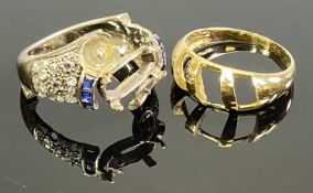 18CT GOLD RINGS (2) - both breakers, one showing as 18ct white stamped to the interior, having small