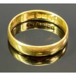 22CT GOLD WEDDING BAND - Birmingham 1929 date stamp, size O, 3.3grms