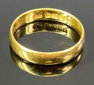 22CT GOLD WEDDING BAND - Birmingham 1929 date stamp, size O, 3.3grms