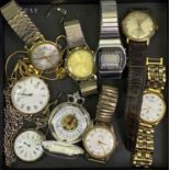 VINTAGE & LATER GENTLEMAN'S WRIST & FOB WATCHES GROUP - 9 items to include a continental silver open