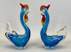 MURANO TYPE EXOTIC BIRD ORNAMENTS, A PAIR - 25cms tall