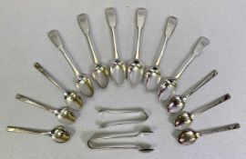 SHEFFIELD SILVER TEASPOONS & SUGAR TONGS GROUP - to include a fiddle pattern set of six, 1923, maker