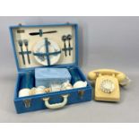 VINTAGE 'COUNTRYMAN' SPECIALLY MADE FOR BOOTS PICNIC BOX & CONTENTS and a retro dial up telephone