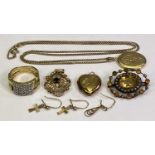 9CT, 14CT & SILVER GILT JEWELLERY, A MIXED GROUP - to include a 9ct gold seed pearl and possibly