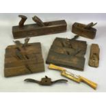VINTAGE WOODEN PLANES - a collection, eight moulding planes, box plane, spokeshaves ETC