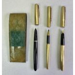 PARKER PENS (3) - in a flip cover leather pocket pouch to include a 51 black with rolled gold cap,