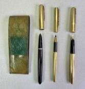 PARKER PENS (3) - in a flip cover leather pocket pouch to include a 51 black with rolled gold cap,