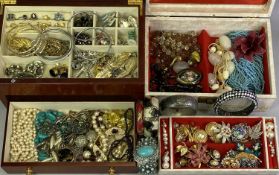 LADY'S JEWELLERY BOXES & CONTENTS (2) - containing various items of gold tone, silver and other