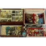 LADY'S JEWELLERY BOXES & CONTENTS (2) - containing various items of gold tone, silver and other