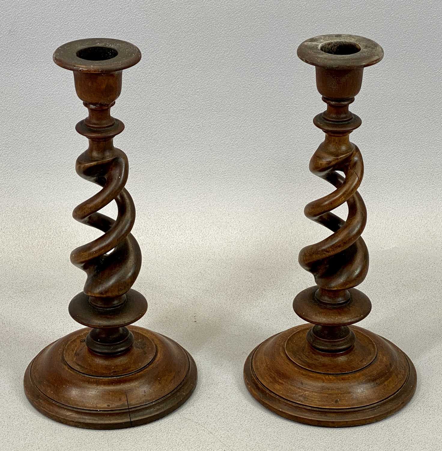 EASTERN HARDWOOD CARVED FISH TRIPOD TABLE, 52cms tall, a pair of open twist treen candlesticks, - Image 3 of 5