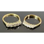 18CT GOLD & PLATINUM DIAMOND RINGS (2) - both having inline rows of five small diamonds, the first