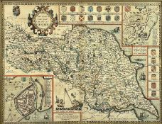 JOHN SPEEDE hand coloured engraved map, 17th century - The North and East Ridings of Yorkshire,