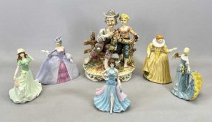 FRANKLIN PORCELAIN & COALPORT LADY FIGURINES & A CAPODIMONTE FIGURINE (6)