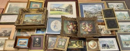 PAINTINGS/PRINTS ASSORTMENT including antique etchings (approximately 25)