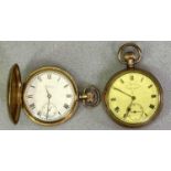 WALTHAM 9CT GOLD CASED & GOLD PLATED POCKET WATCHES (2) - the 9ct example being a full hunter, the