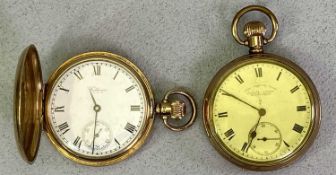 WALTHAM 9CT GOLD CASED & GOLD PLATED POCKET WATCHES (2) - the 9ct example being a full hunter, the