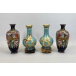 JAPANESE CLOISONNE VASES, A PAIR - late 19th century, of square section baluster form decorated with
