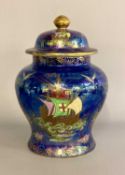GOOD MALING LIDDED VASE - of baluster form, decorated with Galleons in stormy seas and seagulls,
