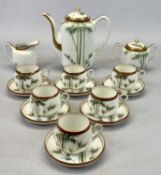JAPANESE PORCELAIN COFFEE SET - exotic bamboo pattern, 15 pieces