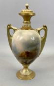 ROYAL WORCESTER OVIFORM TWO HANDLED VASE - finely painted with highland cattle by Harry Stinton,