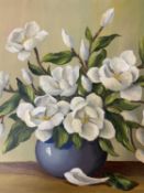 H CARR Still Life - White lilies in a vase, signed, 48 x 60cms