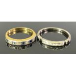 18CT GOLD PRECIOUS STONE SET RINGS (2) - one in 18ct white gold having a single inline row of