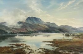 PRUDENCE TURNER oil on canvas - Scottish mountain and lake, titled verso 'Loch Maree', signed, 58