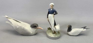 ROYAL COPENHAGEN FIGURES (3) - The Goose Girl, No 5128, 19cms H, Tern, 26.5cms L and Tern 13cms L
