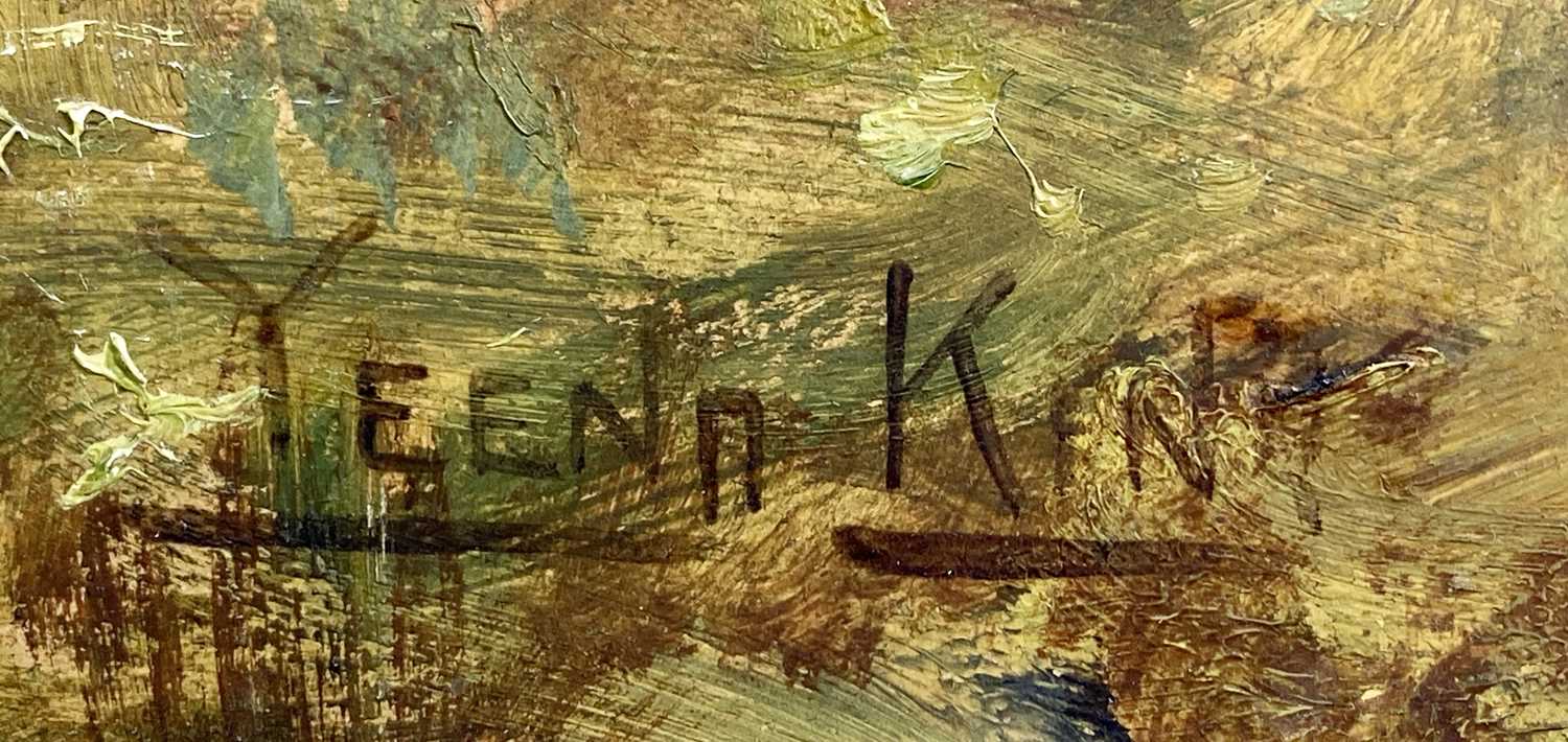 HENRY JOHN YEEND KING (1855 - 1924) oil on board - rural scene with figures fishing at riverside - Image 2 of 3