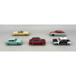 DINKY TOYS, BOXED - 138 Hillman Imp Saloon, red, 131 Cadillac Tourer, beige, 155 Ford Anglia,