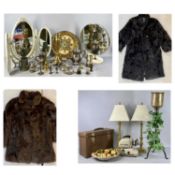 FURNISHING & OTHER ITEMS - heavy brass candle holder, pewter items, EPNS, dressing table mirrors,