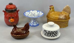 HEN ON NEST EGG STORERS (2), circular contemporary lidded cheese dish, Rumtopf punch container and
